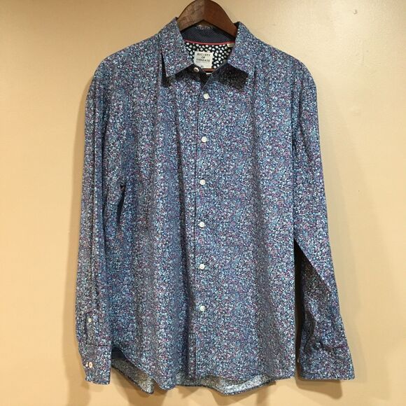 Society of Threads Mens XL Slim Fit Long Sleeve Floral Button Up Shirt Blue - Picture 2 of 12